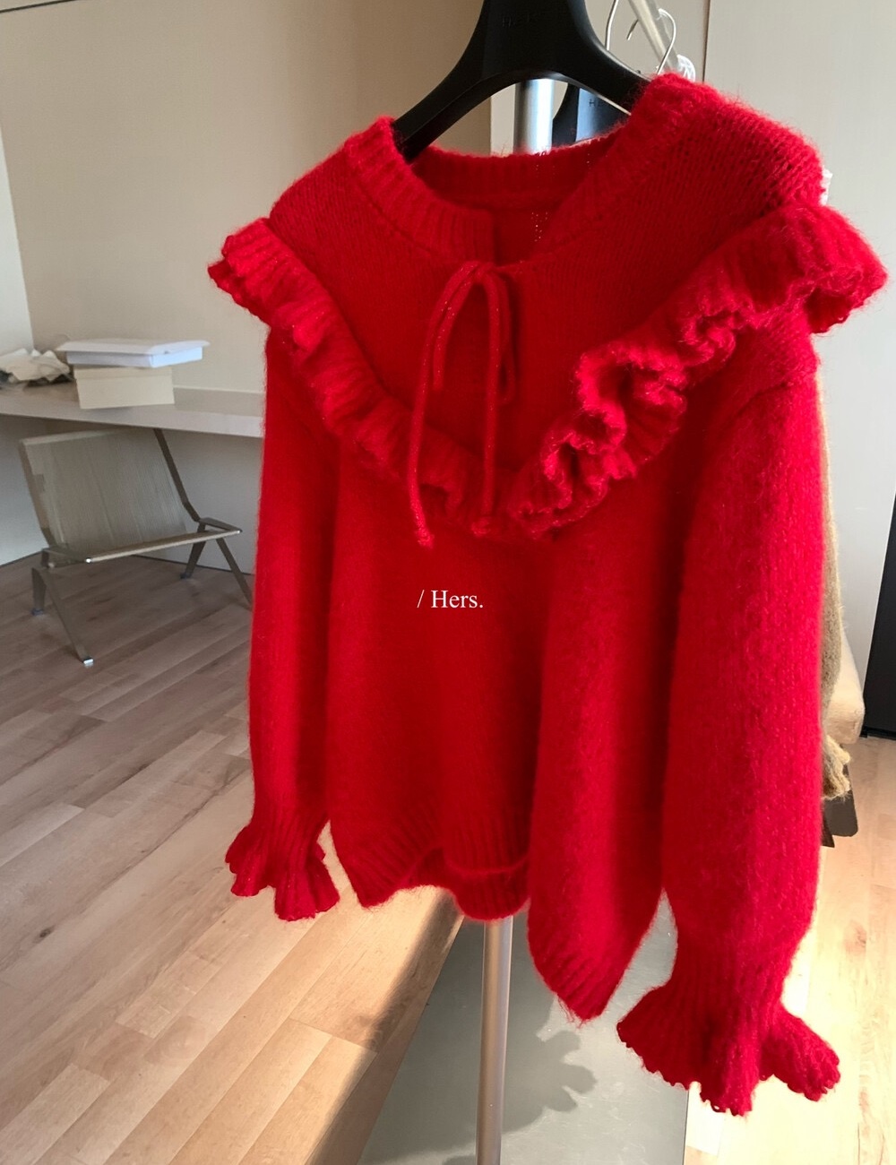 Bandage lotus leaf collar tender Korean style sweater