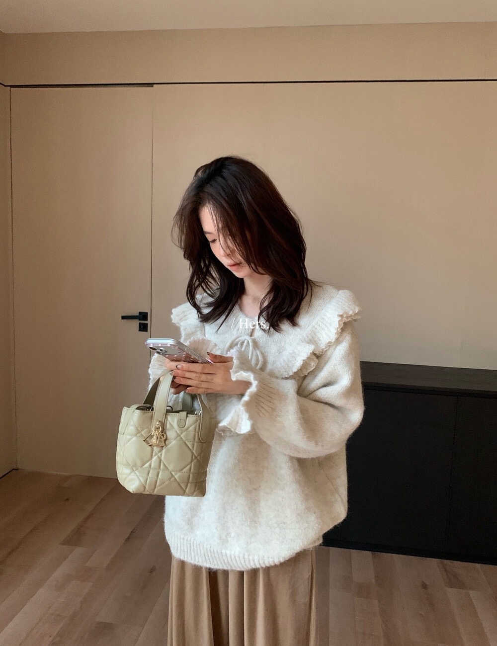 Bandage lotus leaf collar tender Korean style sweater