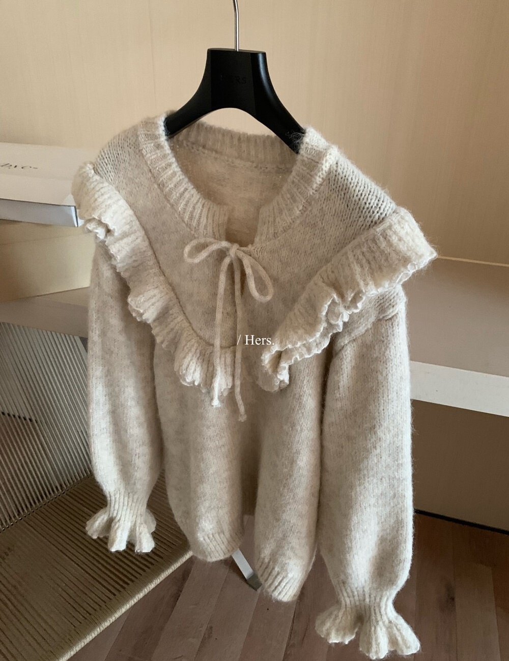 Bandage lotus leaf collar tender Korean style sweater