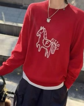 All-match round neck cashmere sweater for women