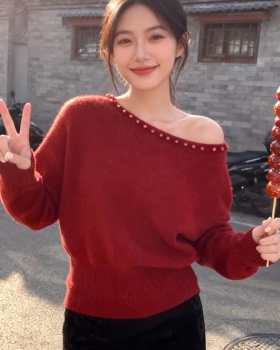 Sloping shoulder sweater France style tops for women