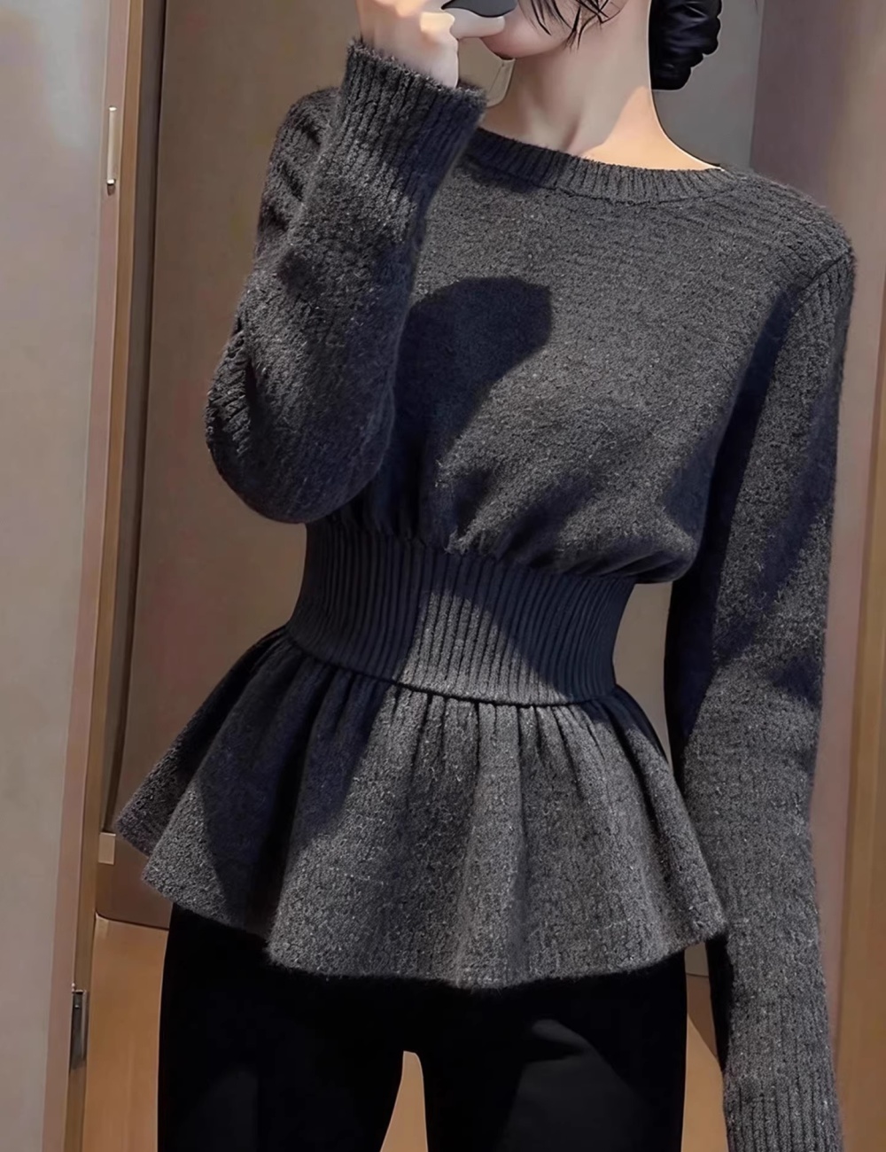 France style pinched waist sweater winter tops