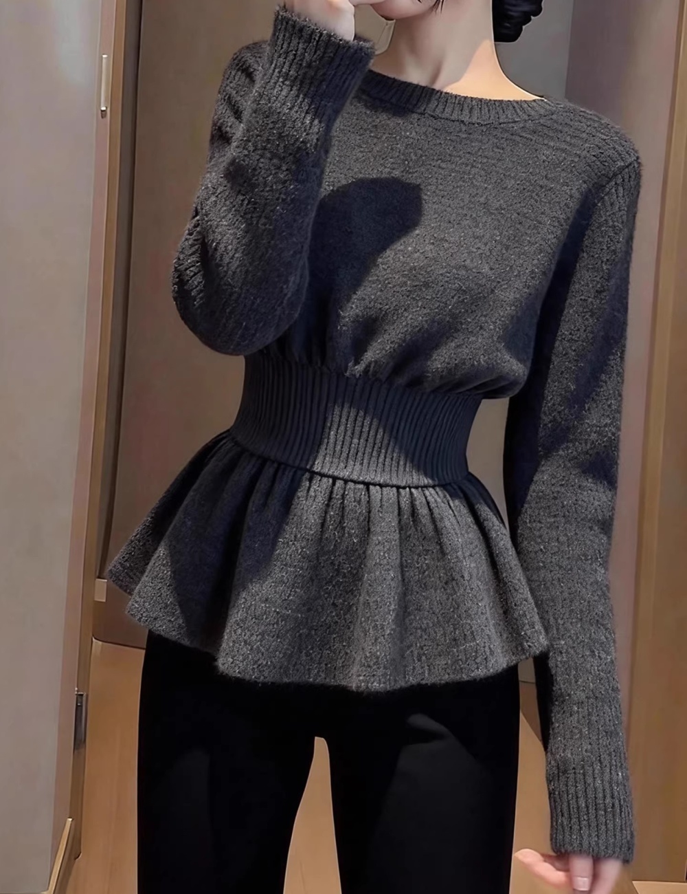 France style pinched waist sweater winter tops