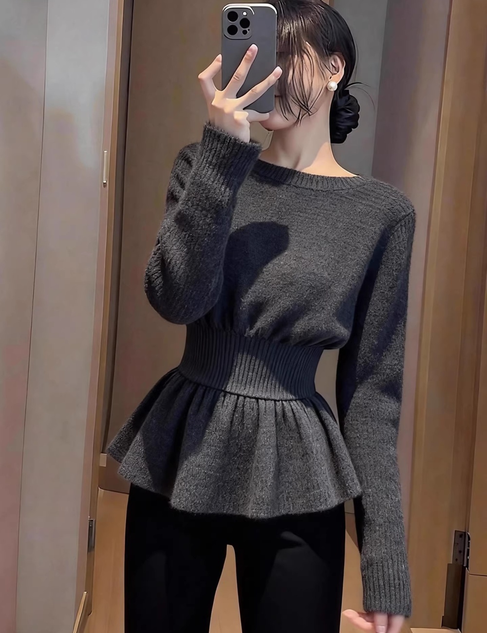 France style pinched waist sweater winter tops