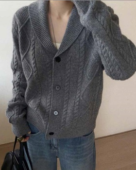 Korean style buckle cardigan V-neck pure sweater for women