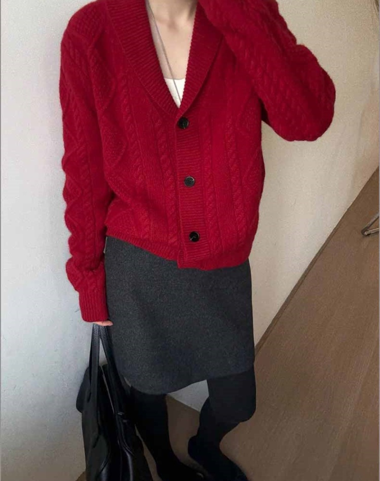 Korean style buckle cardigan V-neck pure sweater for women