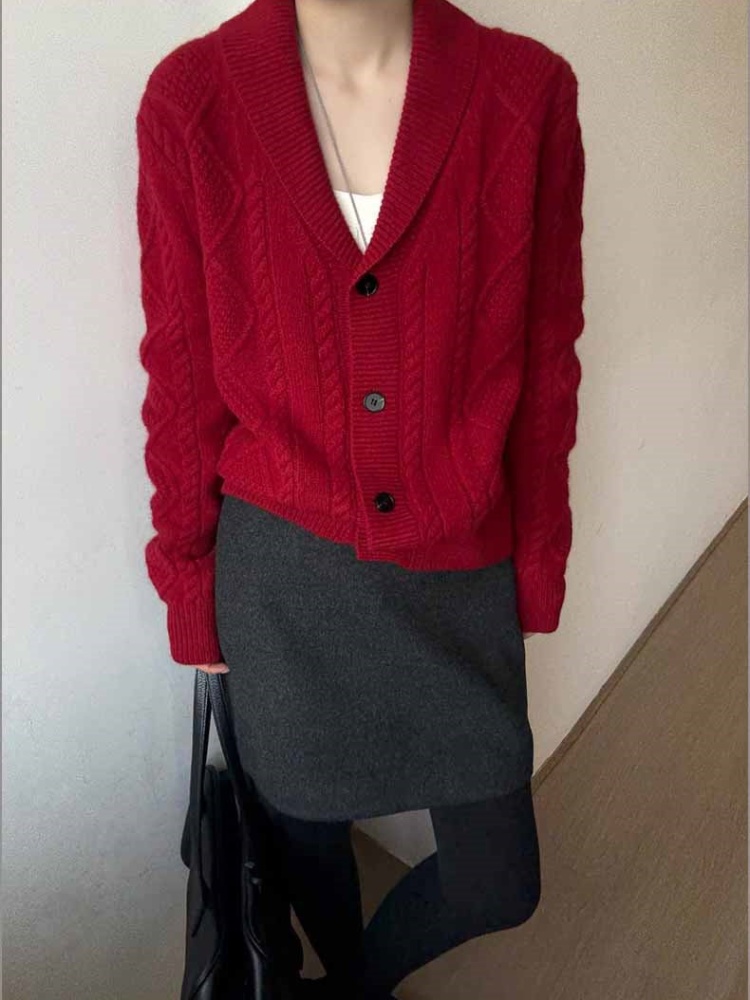 Korean style buckle cardigan V-neck pure sweater for women