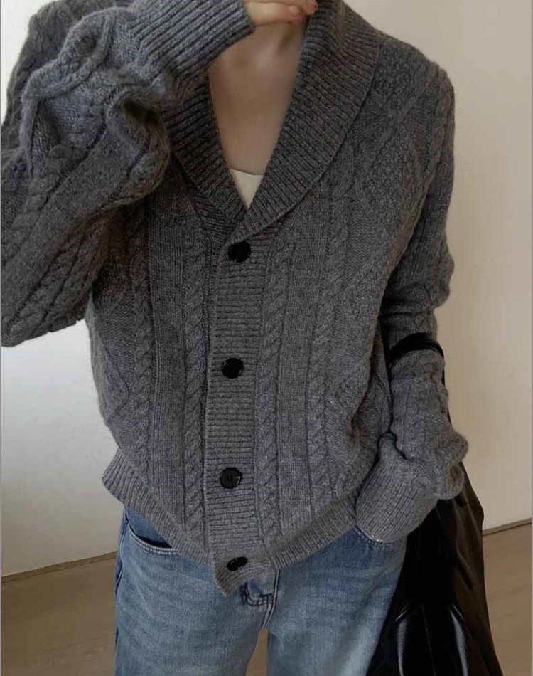 Korean style buckle cardigan V-neck pure sweater for women
