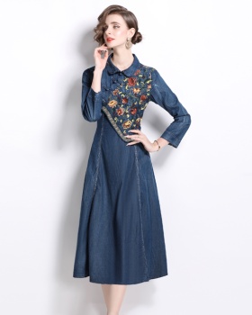 Retro big skirt dress long sleeve A-line cheongsam for women