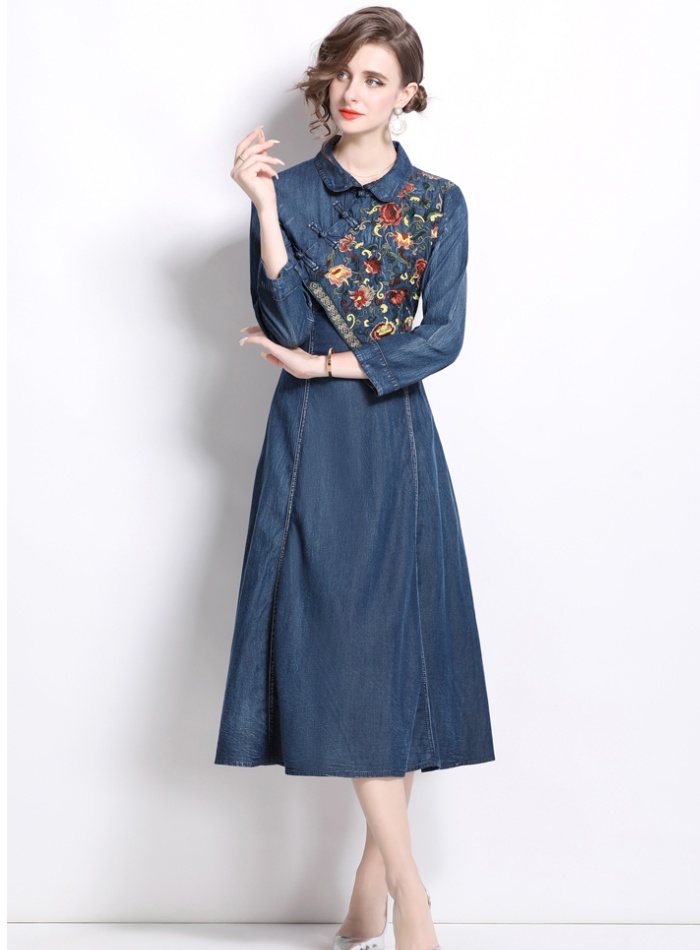 Retro big skirt dress long sleeve A-line cheongsam for women
