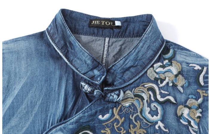 Denim embroidery cheongsam spring dress for women