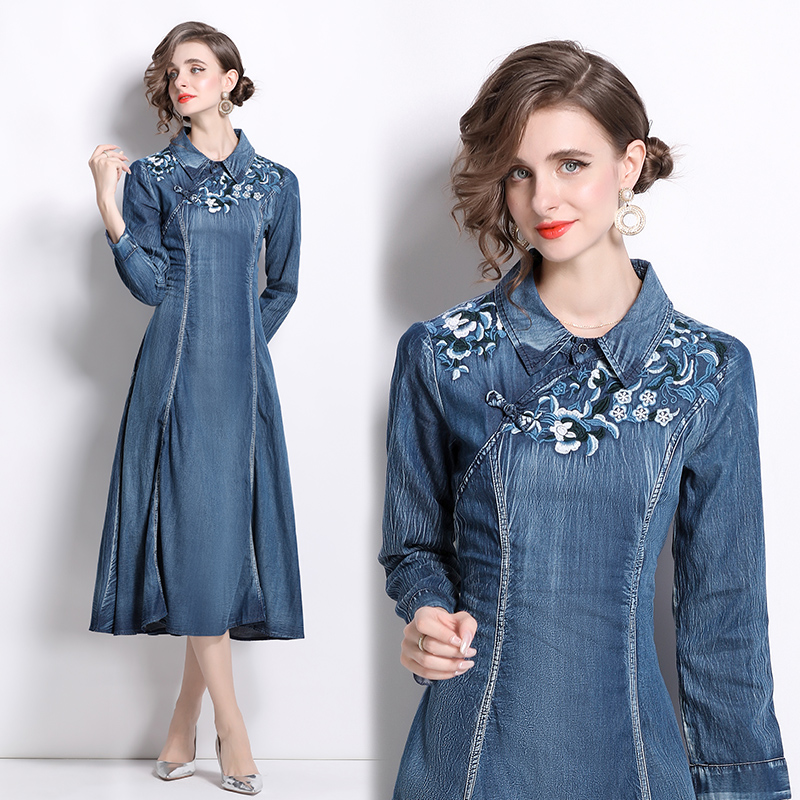 Spring long sleeve dress retro cheongsam for women