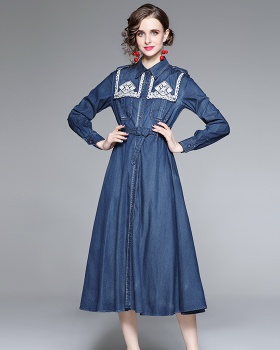 Embroidery spring long dress slim retro dress for women