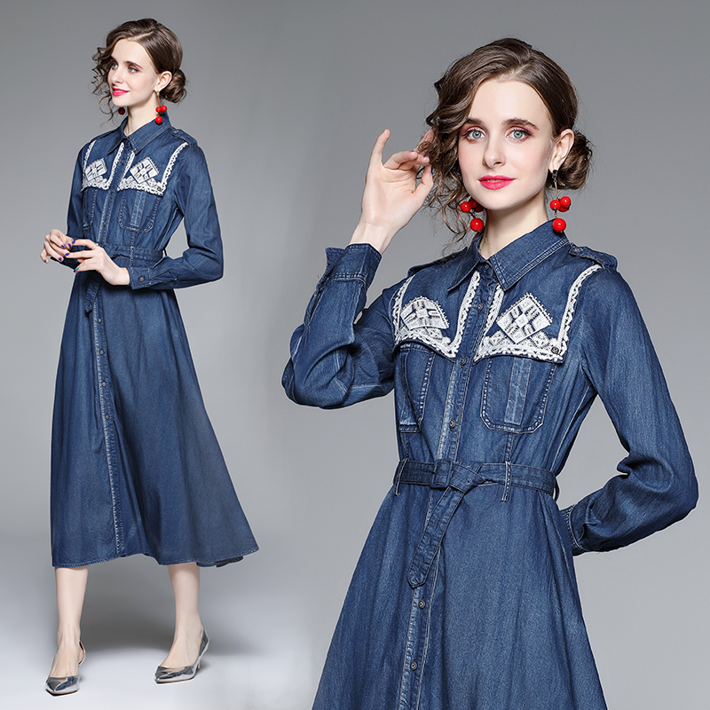 Embroidery spring long dress slim retro dress for women