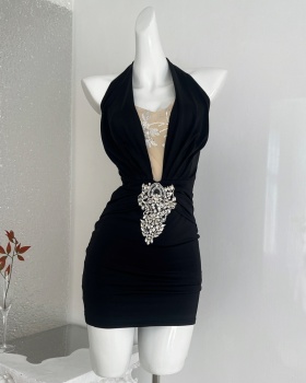 France style sexy light spicegirl halter rhinestone dress