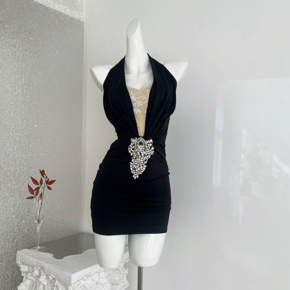 France style sexy light spicegirl halter rhinestone dress