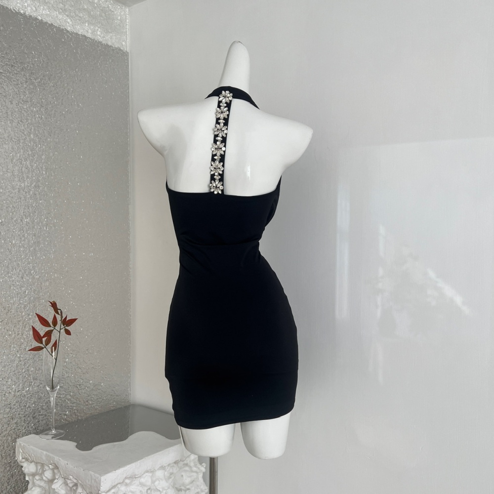 France style sexy light spicegirl halter rhinestone dress