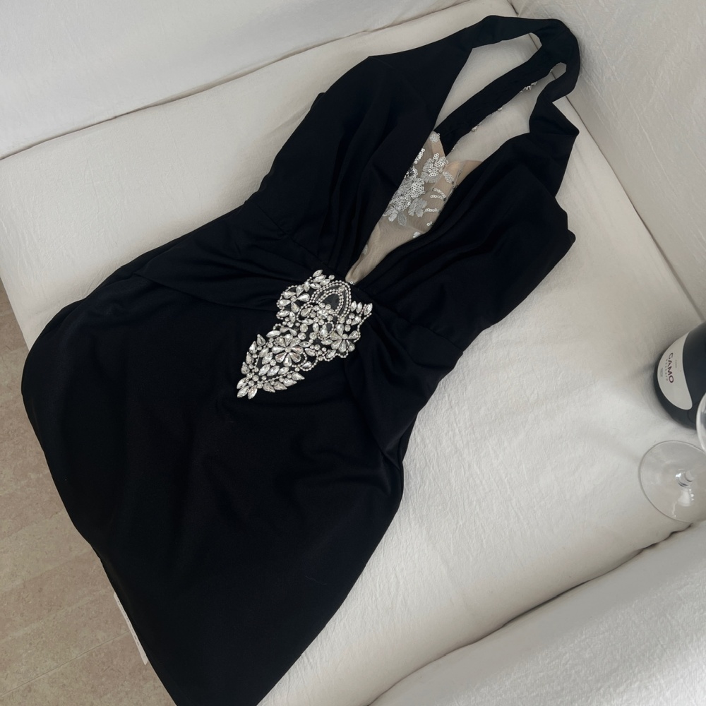 France style sexy light spicegirl halter rhinestone dress