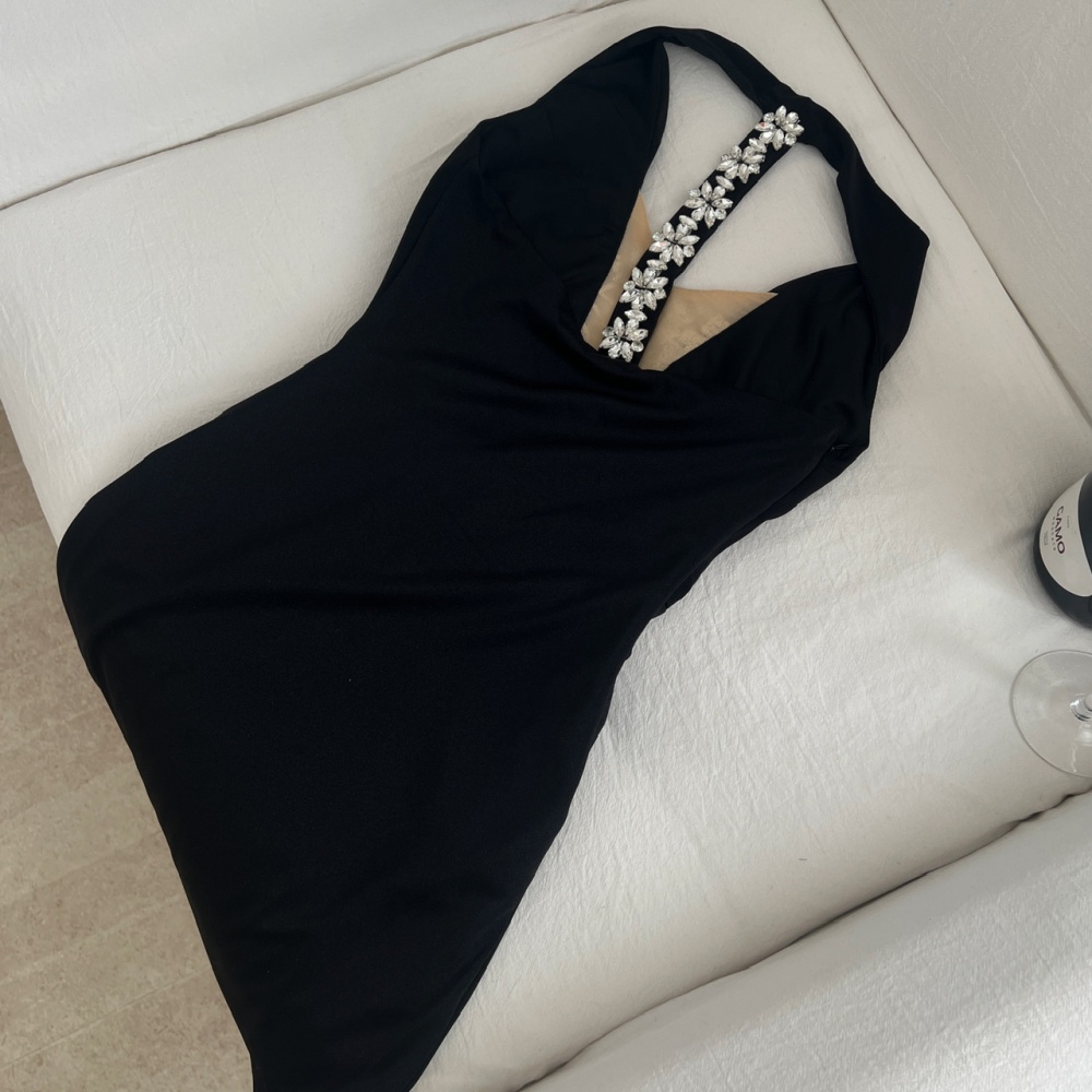 France style sexy light spicegirl halter rhinestone dress