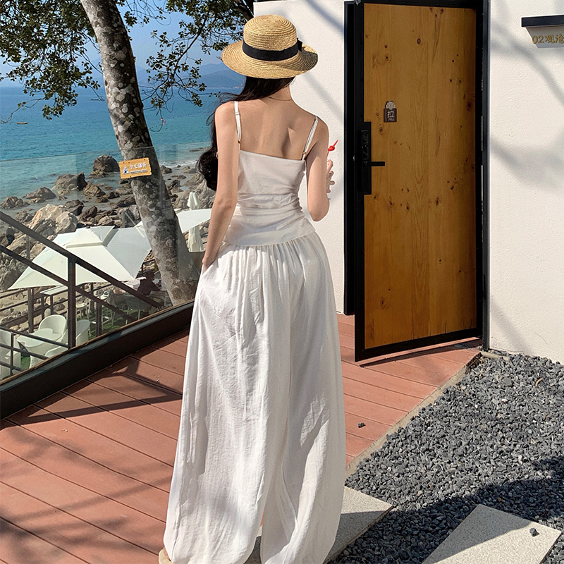 Sling tops wrapped chest wide leg pants 2pcs set