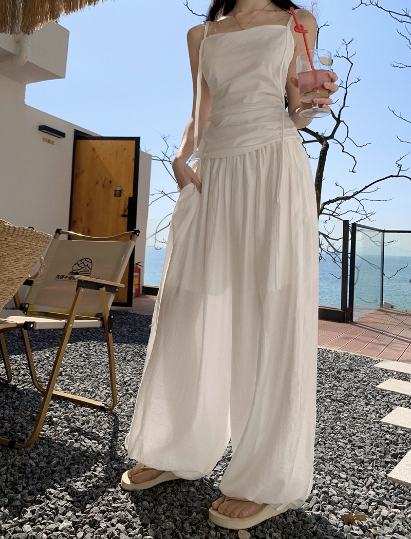 Sling tops wrapped chest wide leg pants 2pcs set