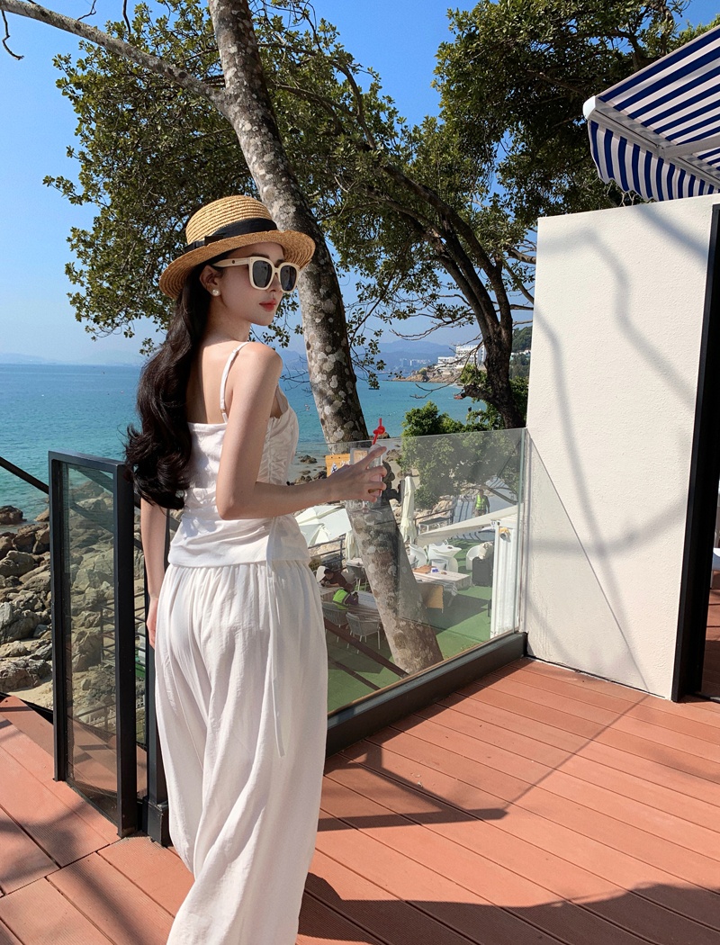 Sling tops wrapped chest wide leg pants 2pcs set