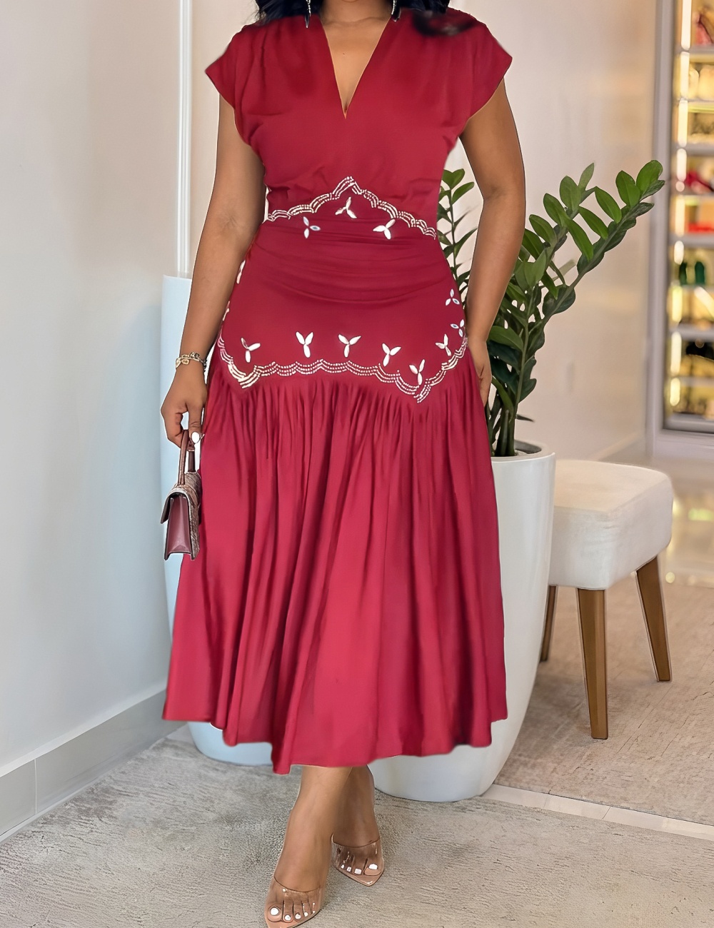 Rhinestone decoration elegant dress for women