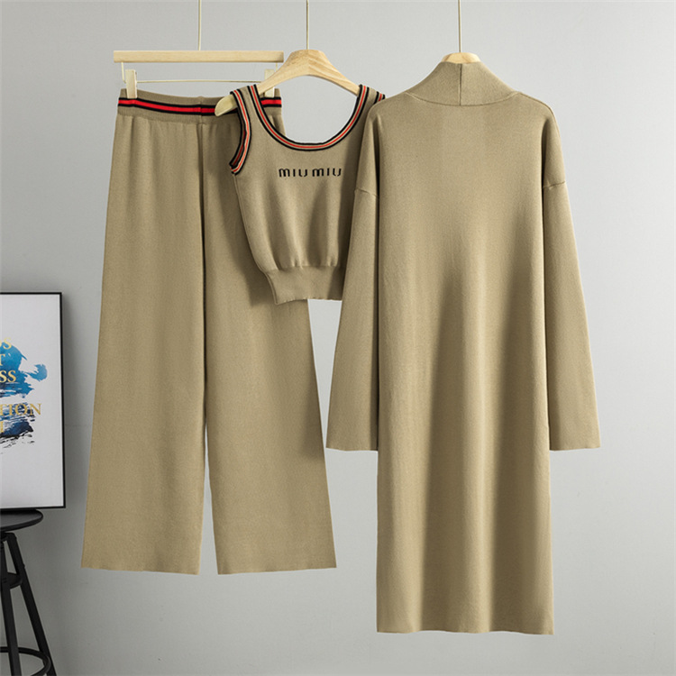 Knitted straight cardigan European style sweater 3pcs set