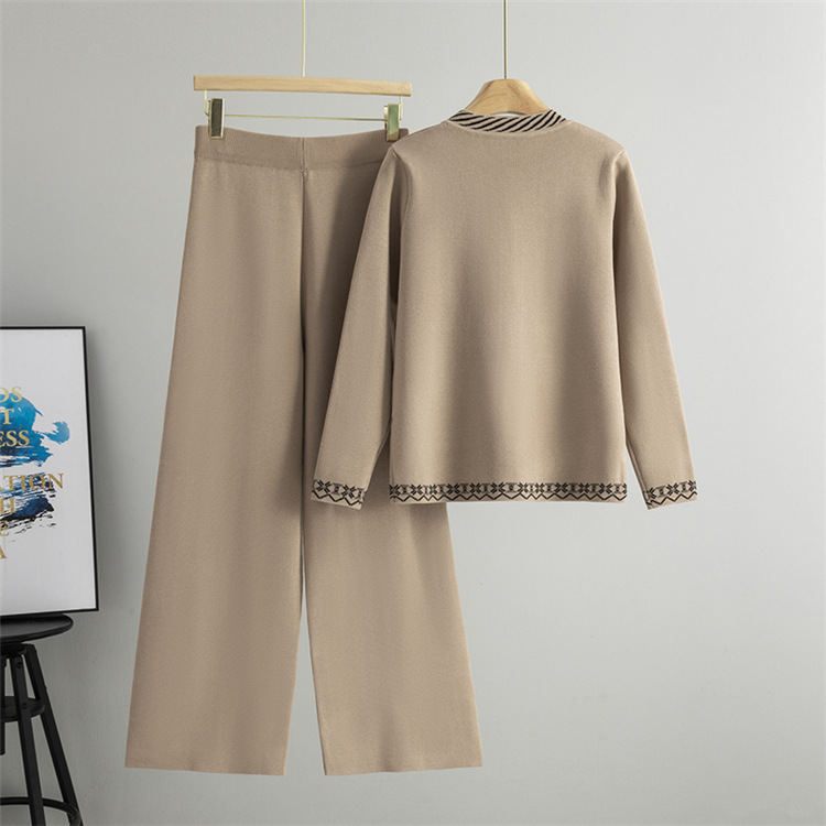 Lazy cardigan wide leg pants 2pcs set for women