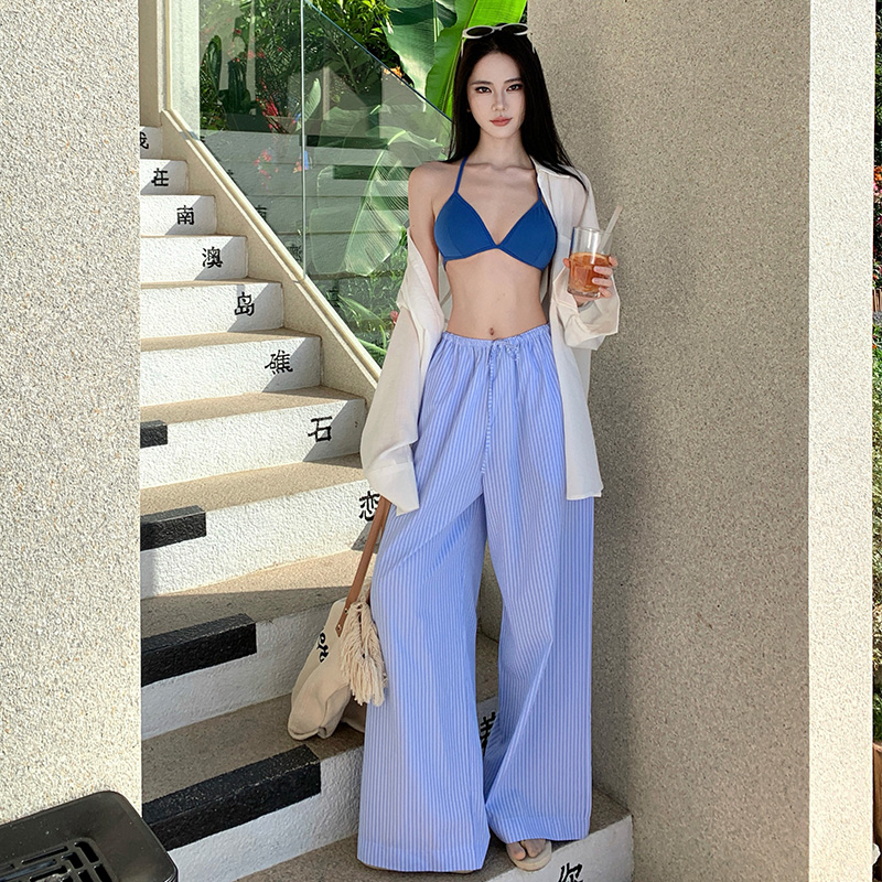 Seaside sandy beach casual pants bikini sun shirt 3pcs set