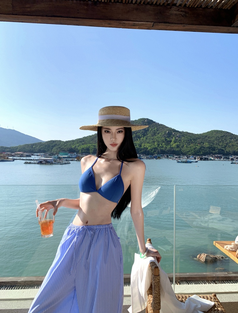 Seaside sandy beach casual pants bikini sun shirt 3pcs set