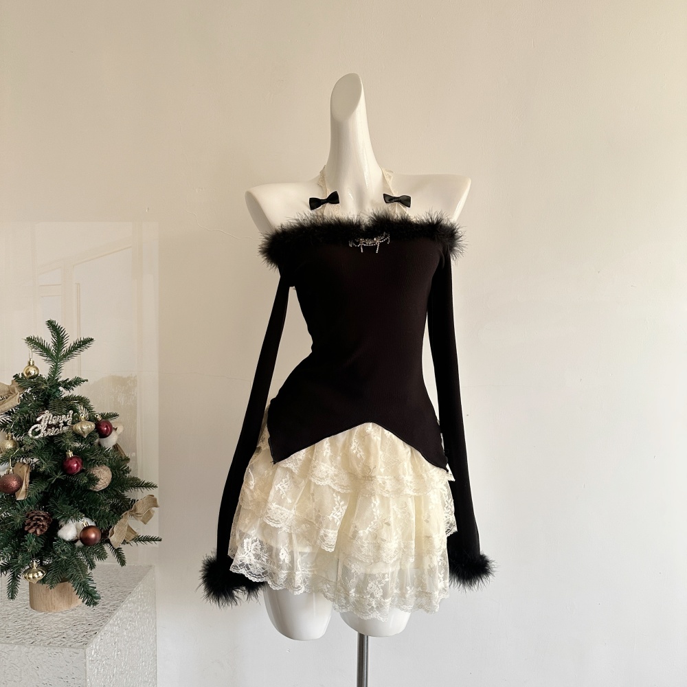 Enticement winter skirt slim short skirt a set