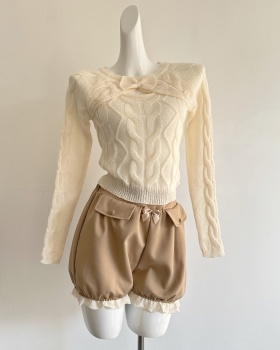 Small mohair long sleeve sweater twist shorts a set