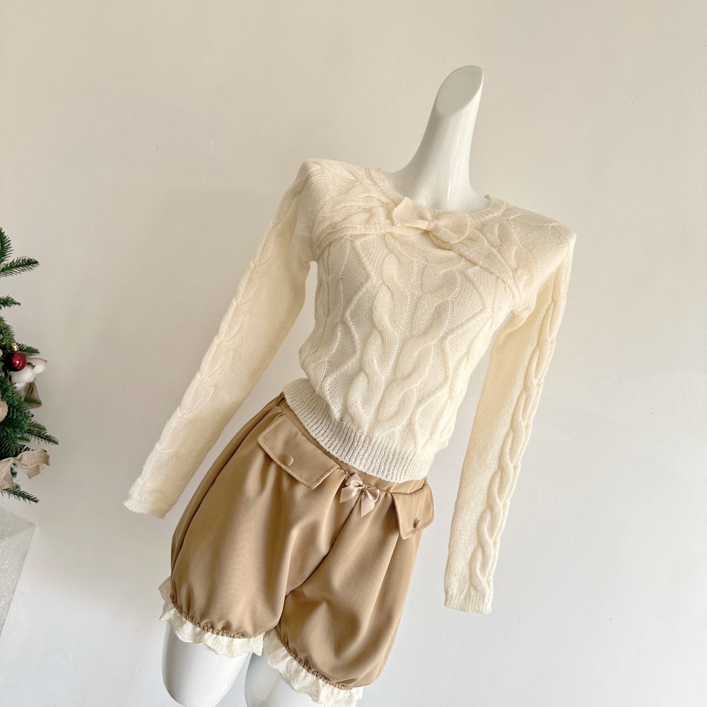 Small mohair long sleeve sweater twist shorts a set
