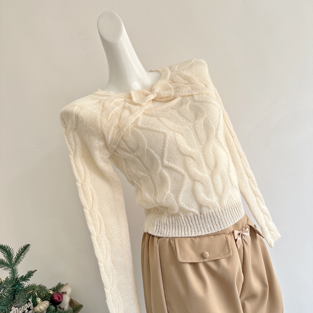 Small mohair long sleeve sweater twist shorts a set
