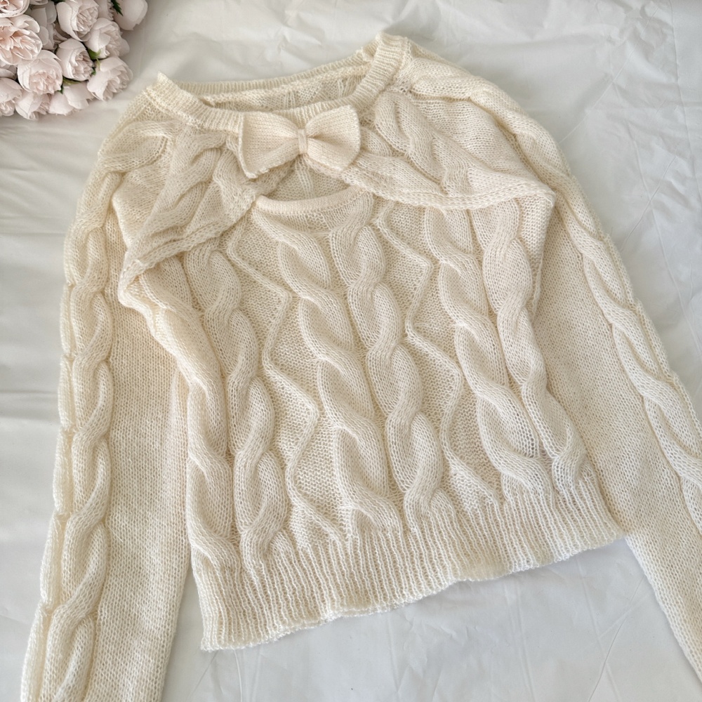 Small mohair long sleeve sweater twist shorts a set