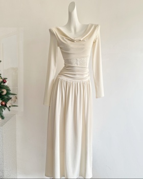 Knitted autumn and winter long dress pleated dress