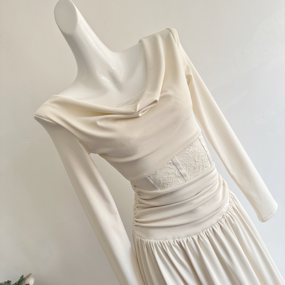 Knitted autumn and winter long dress pleated dress