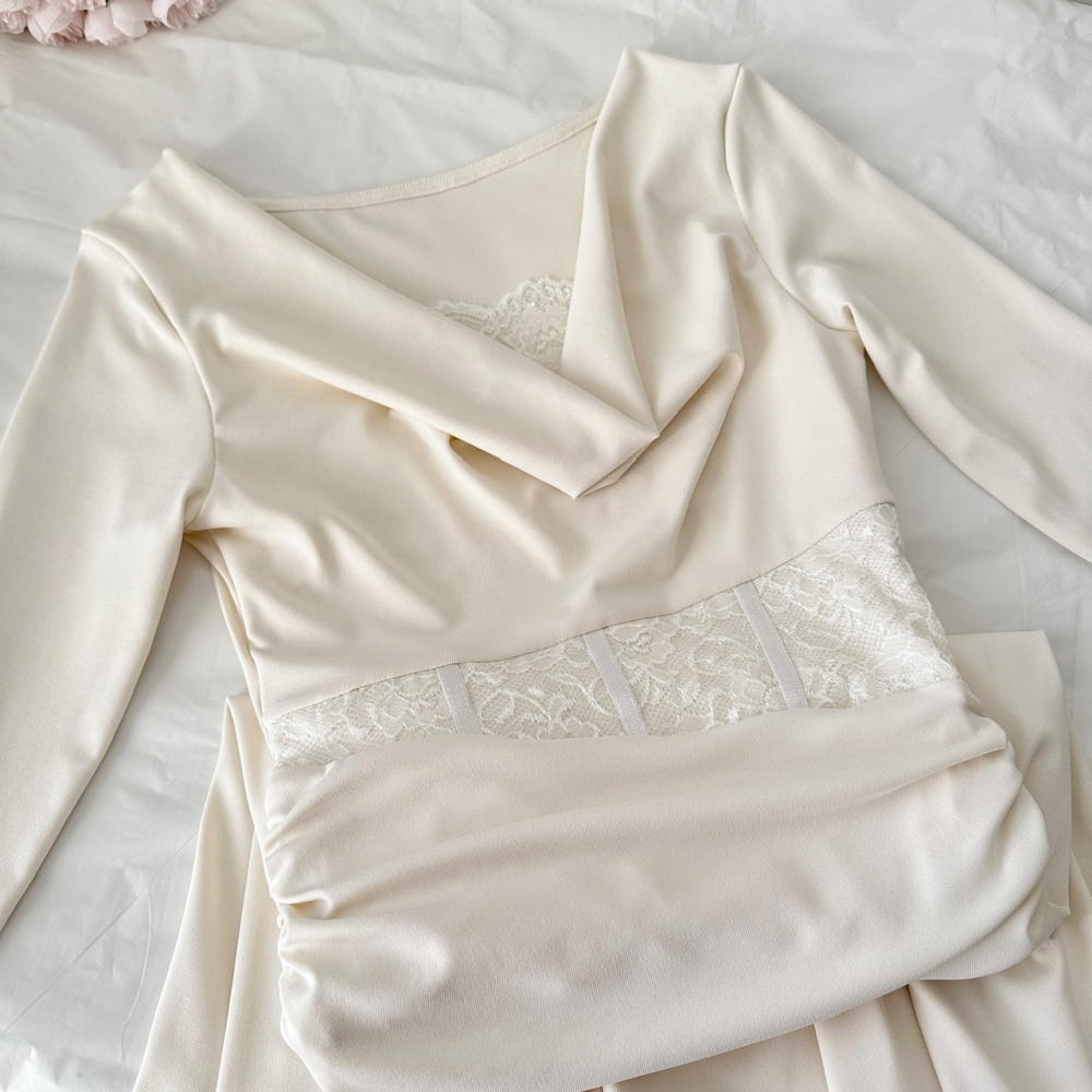 Knitted autumn and winter long dress pleated dress