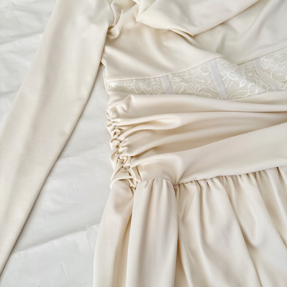 Knitted autumn and winter long dress pleated dress