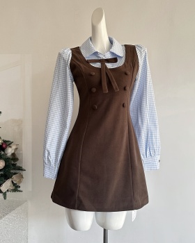 Stripe mixed colors show young college style splice dress