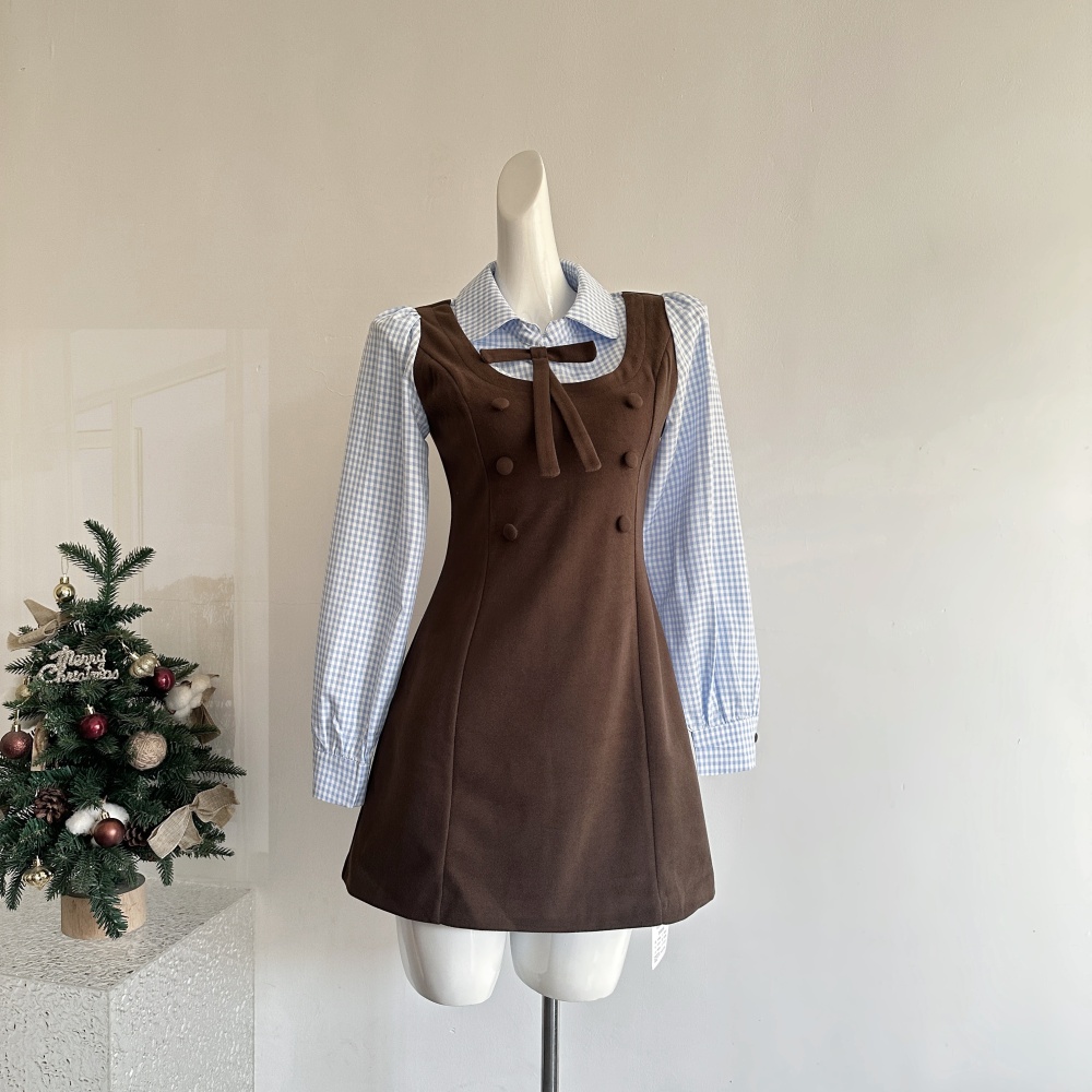 Stripe mixed colors show young college style splice dress