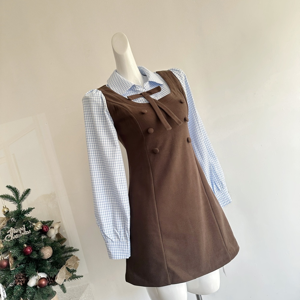 Stripe mixed colors show young college style splice dress