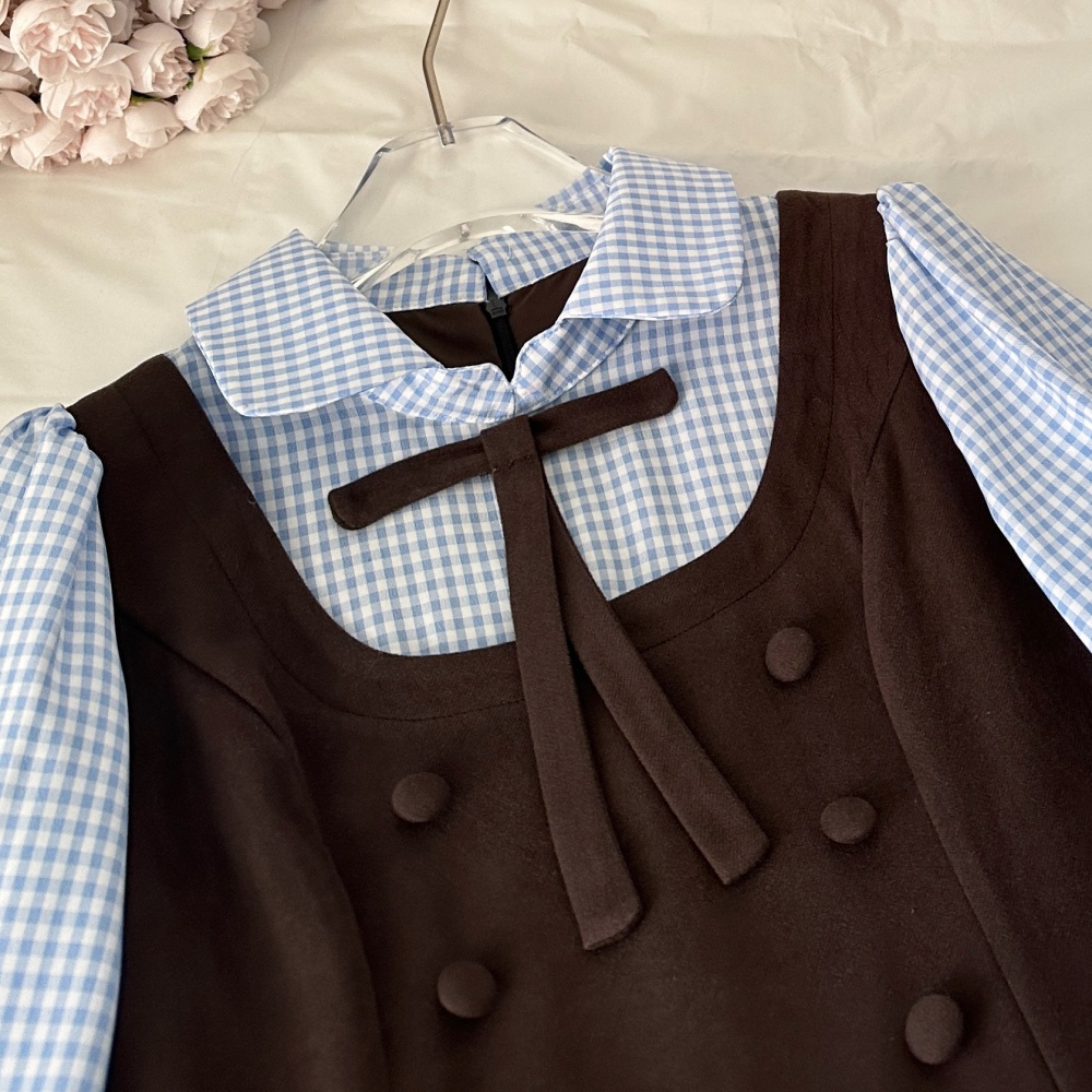 Stripe mixed colors show young college style splice dress