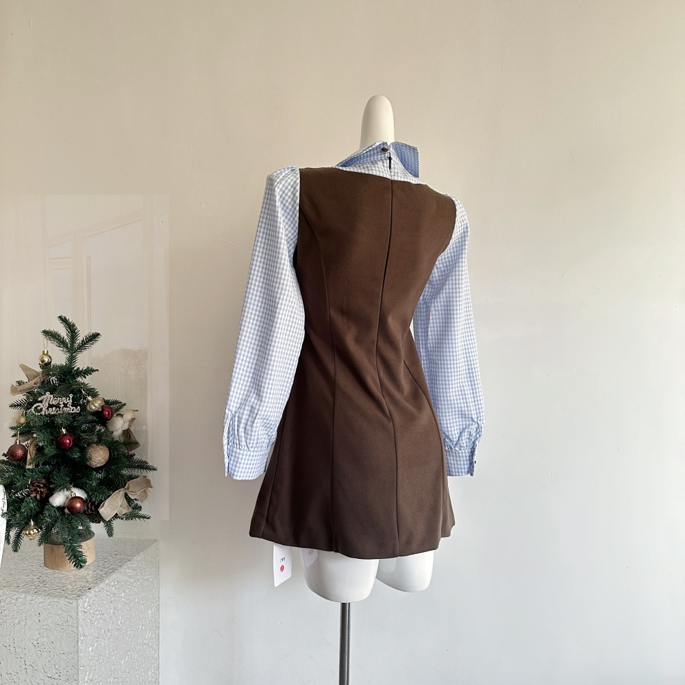 Stripe mixed colors show young college style splice dress