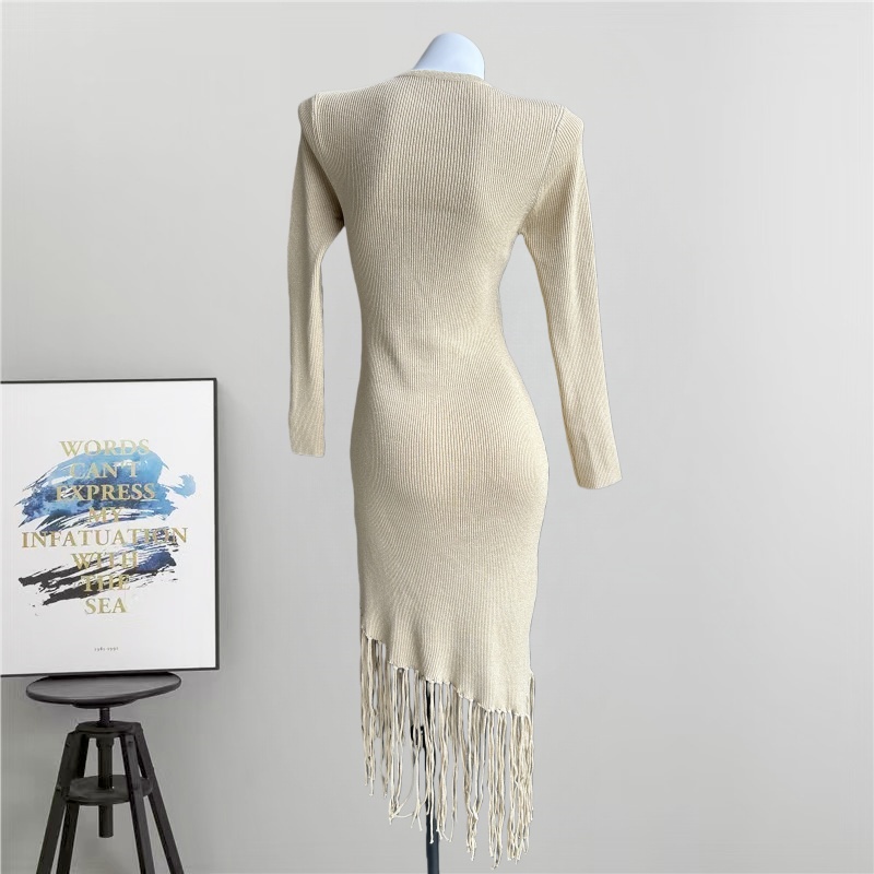 Pinched waist dress round neck long dress for women