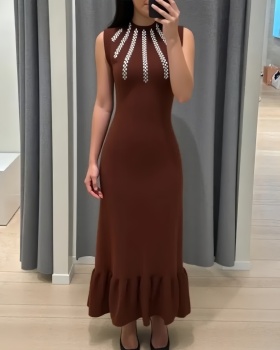 Summer knitted dress pinched waist sleeveless dress