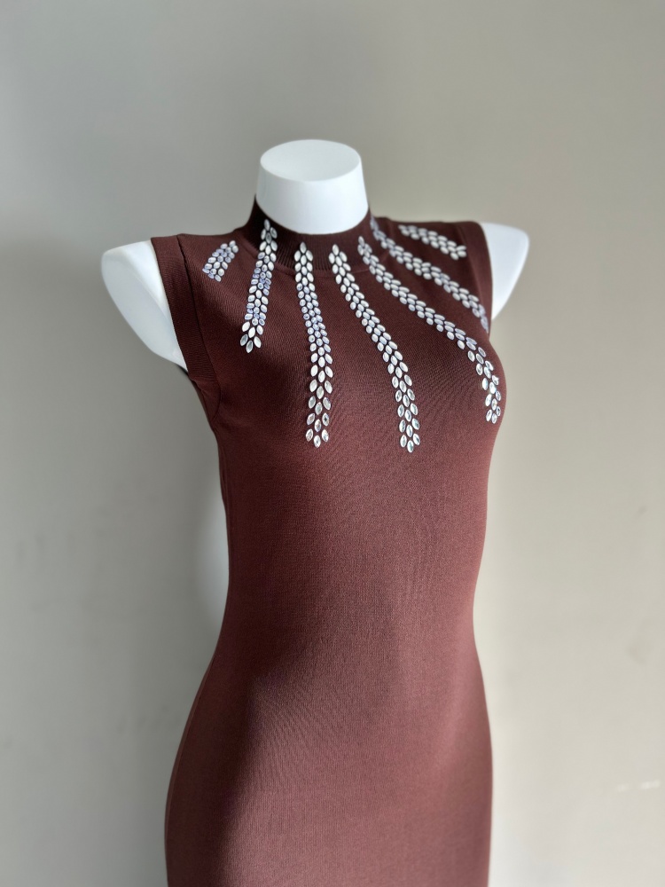 Summer knitted dress pinched waist sleeveless dress