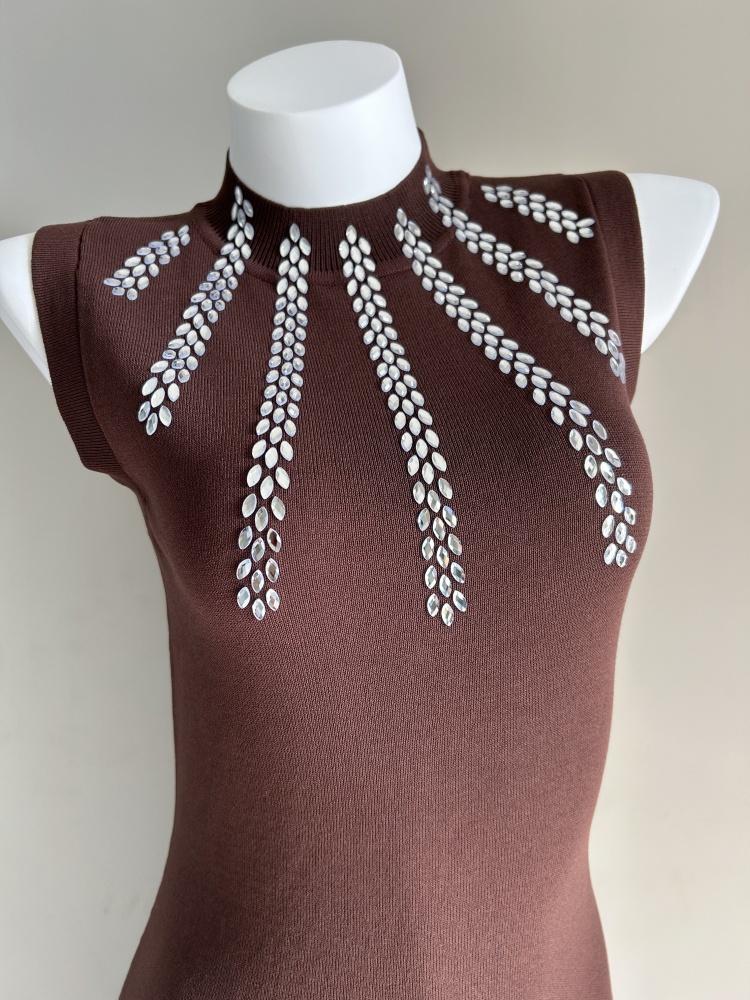 Summer knitted dress pinched waist sleeveless dress