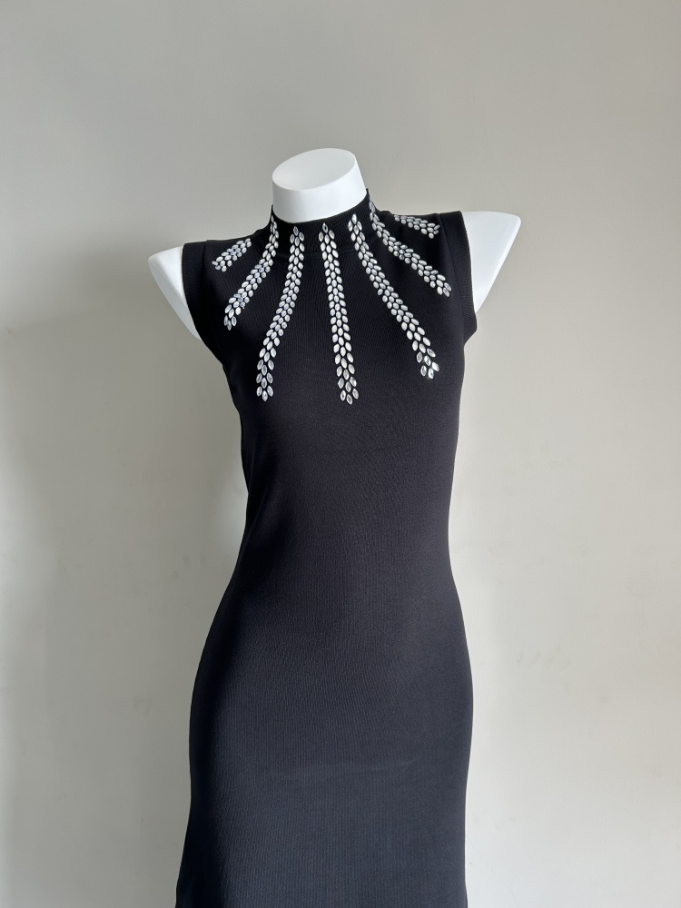 Summer knitted dress pinched waist sleeveless dress